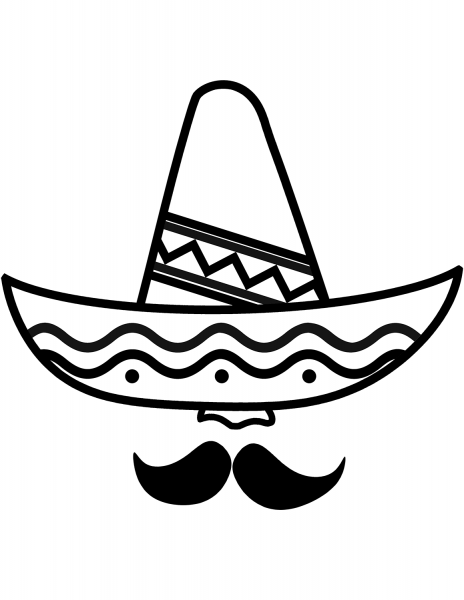 Sombrero and Mustache coloring page image