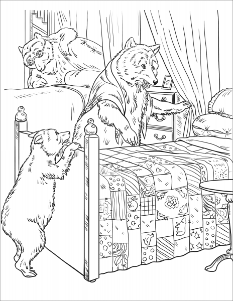 “Somebody Has Been Lying in My Bed” Said the Papa Bear coloring page image