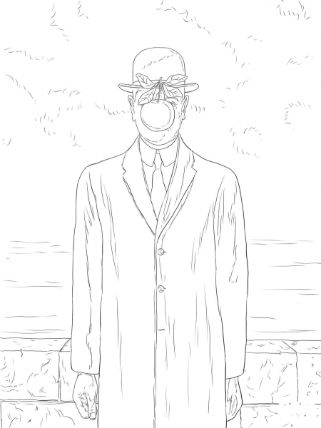 Son of Man by Rene Magritte coloring page image