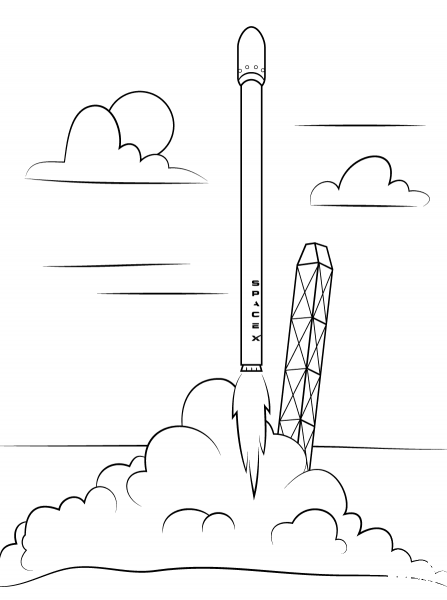 Spacex Falcon 9 Rocket Launch coloring page image