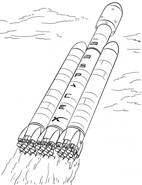 SpaceX Falcon Heavy coloring page image