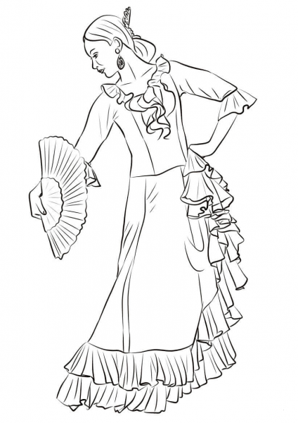 Spanish Flamenco Dancer  coloring page image