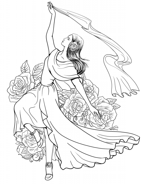 Spanish Woman Dancing Flamenco coloring page image