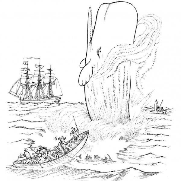 Sperm Whale Attacks Whaling Ship coloring page image