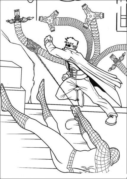 Spider Man caught Doctor Octopus coloring page image