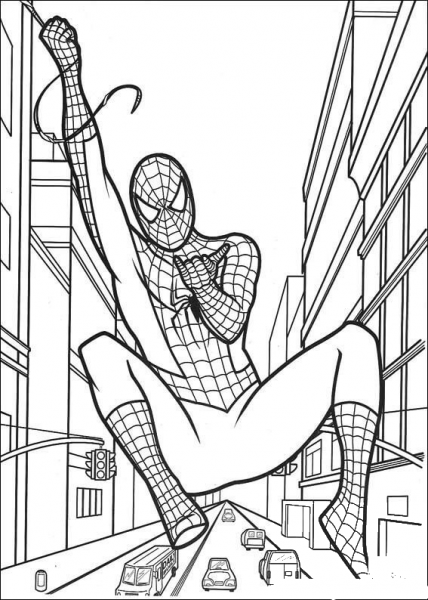Spider-man Hanging On The String web coloring page image