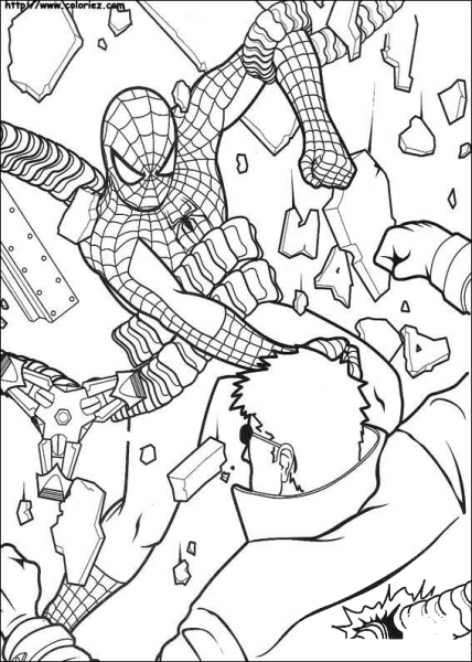 Spider-man hits Doctor Octopus coloring page image