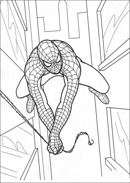 Spider-man in the air coloring page image