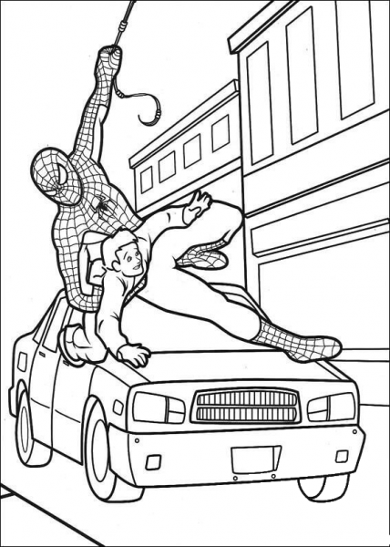 Spider-man saved the boy coloring page image