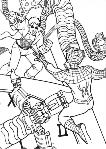 Spider-man shoots the string coloring page image