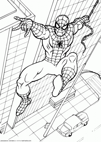 Spider-man shoots with string coloring page image