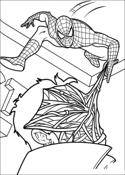 Spiderman Hit The Face Of The Enemy coloring page image