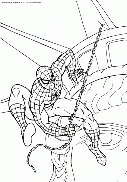 Spiderman Is Hanging from the Statue of Liberty coloring page image