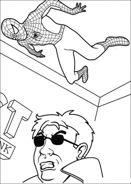 Spiderman Is Hiding on the ceiling  coloring page image