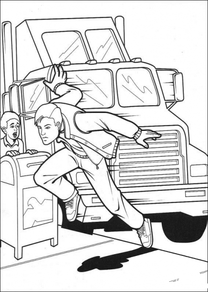 Spiderman Jumps From The Vehicle coloring page image