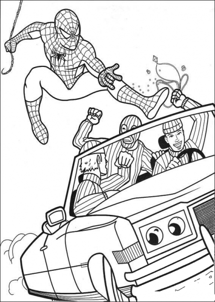 Spiderman Try To Catch The Robber coloring page image