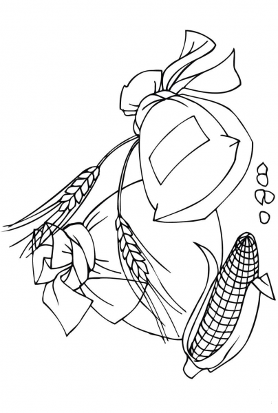 Spikelets Corncob and Flour Bags  coloring page image