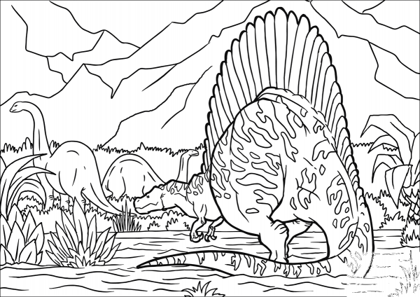 Spinosaur Hunting coloring page image