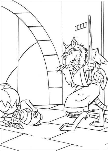 Splinter Beats The Robot  coloring page image