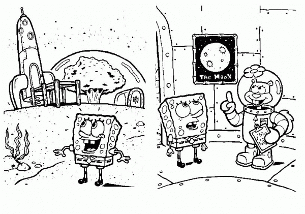 Sponge Bob On The Moon  coloring page image