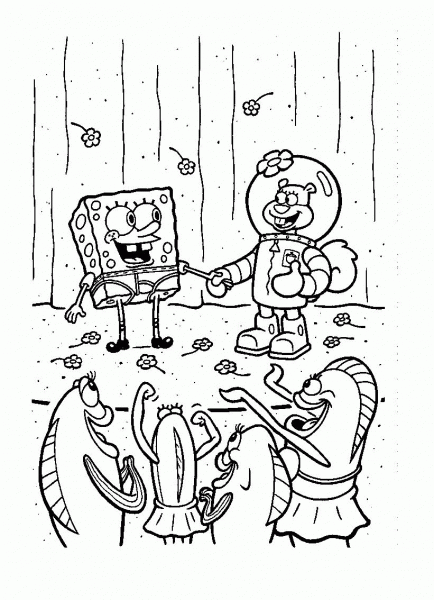 SpongeBob and Sandy Cheeks coloring page image