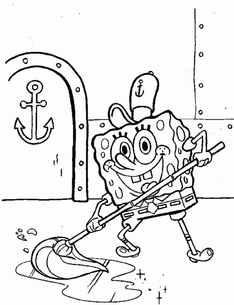 Spongebob is Cleaning The Floor  coloring page image