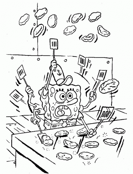Spongebob is making krabby patties coloring page image