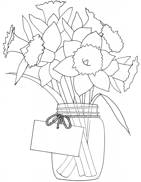Spring Daffodils in Jar coloring page image