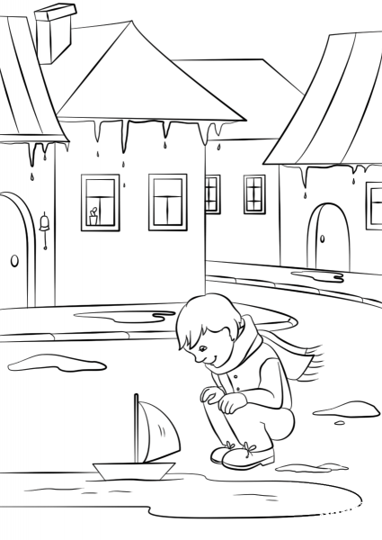Spring in a Small Town coloring page image