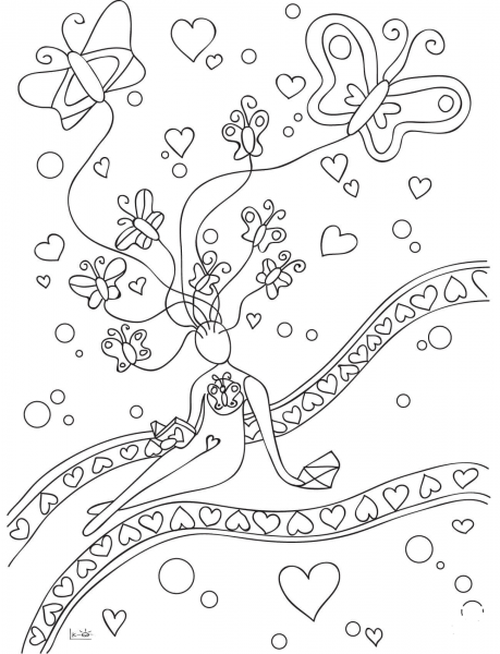 Spring, Love and Butterflies coloring page image