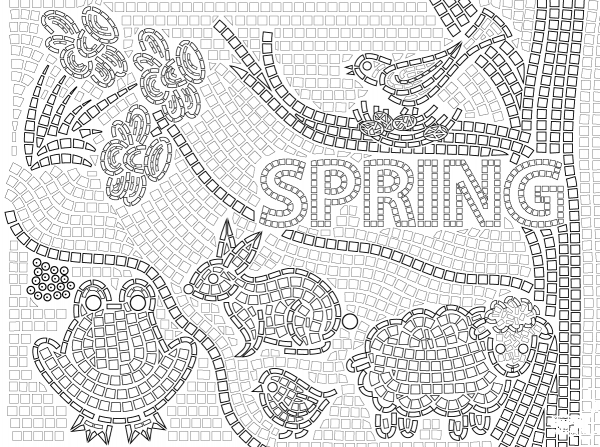 Spring Mosaic coloring page image