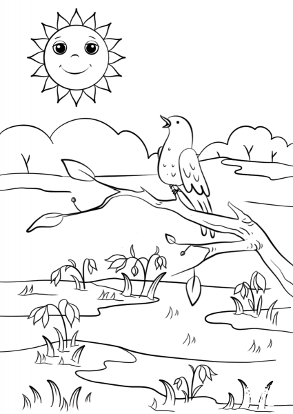 Spring Scene coloring page image