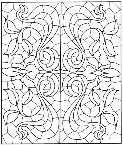 Square Mandala with Stained Glass Pattern coloring page image