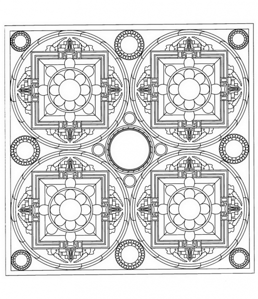 Square Tibetan Mandala coloring page image