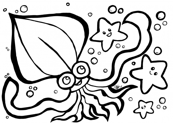 Squid coloring page image