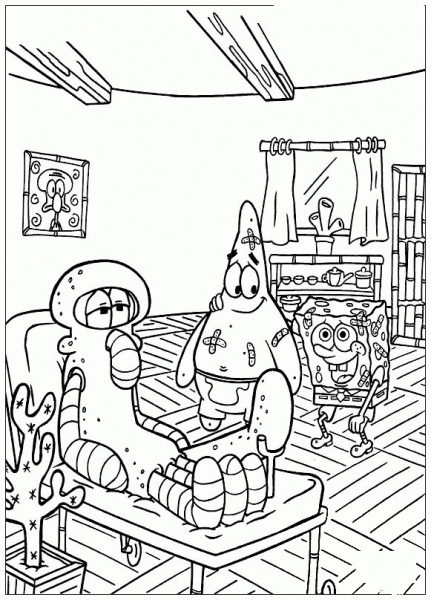 Squidward Tentacles Is Sick coloring page image