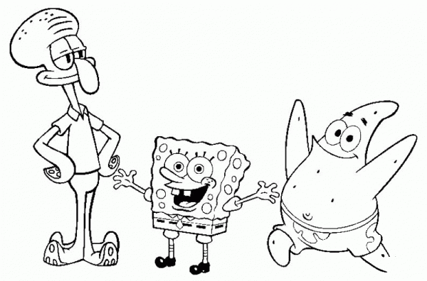 Squidward Tentacles, SpongeBob and Patrick Star coloring page image