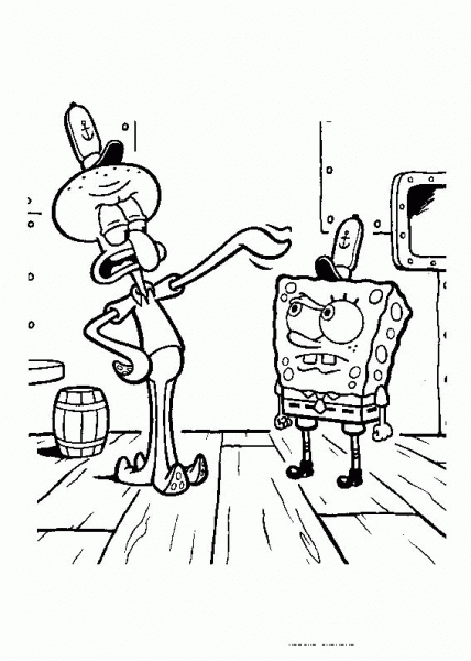 Squidward With Sponge  coloring page image