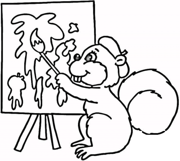 Squirrel Painter  coloring page image