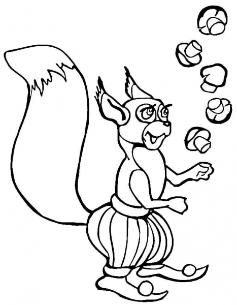 Squirrel with Mushrooms  coloring page image