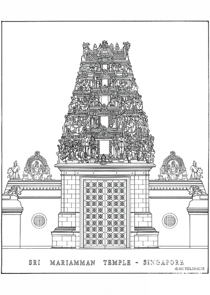 Sri Mariamman Temple in Singapore coloring page image