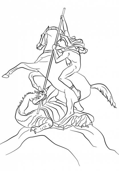 St. George Fighting the Dragon coloring page image