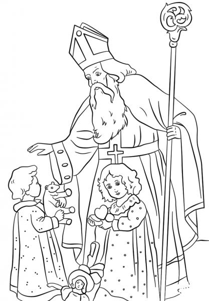 St. Nicholas Greets Children coloring page image