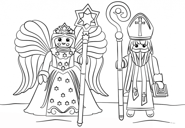 St. Nickolas with Angel coloring page image