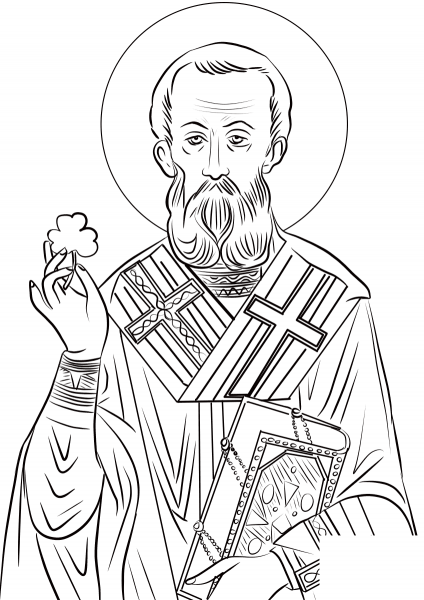 St. Patrick with Shamrock coloring page image
