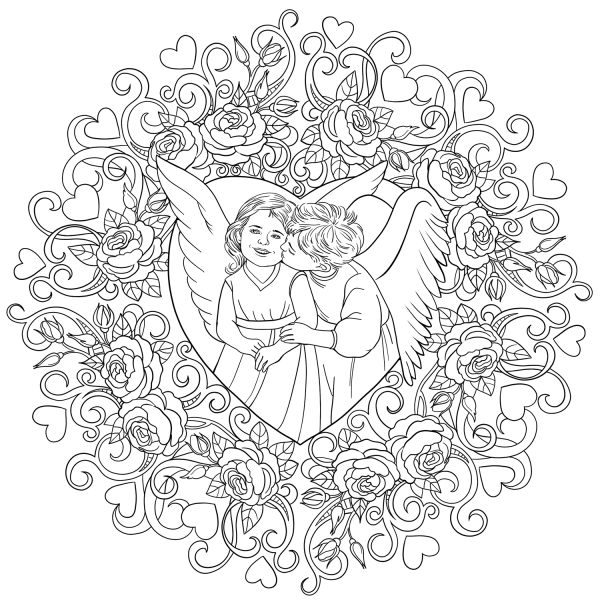 St. Valentine Mandala with Two Angels coloring page image