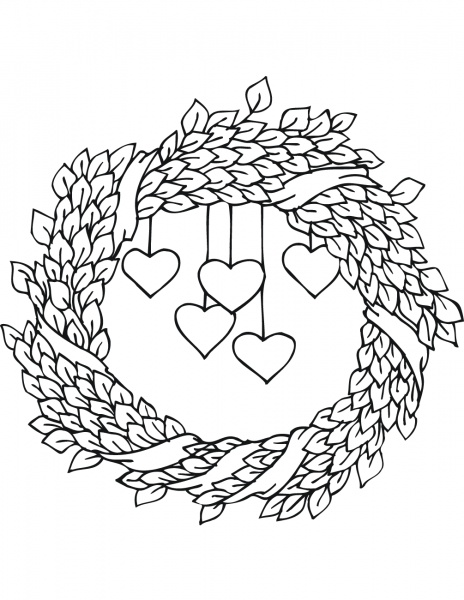 St. Valentine’s Day Wreath coloring page image
