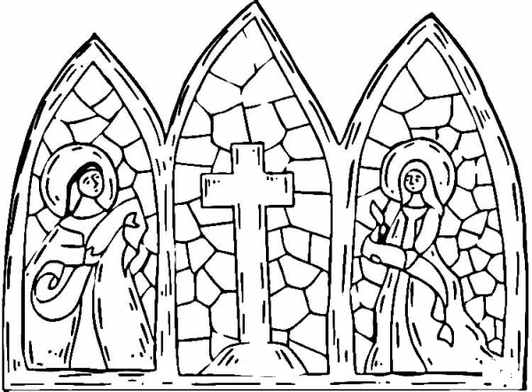 Stained Glass Cross  coloring page image