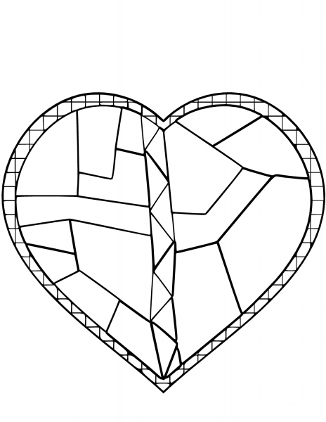 Stained Glass Heart coloring page image