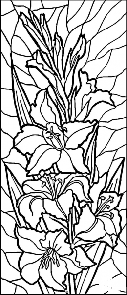 Stained Glass Lilies  coloring page image